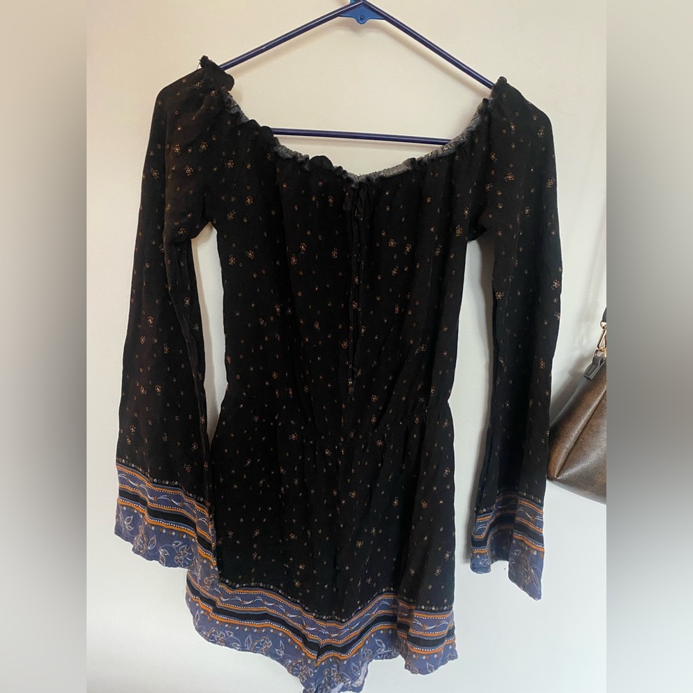 Elegant Black Floral Boho Romper size small